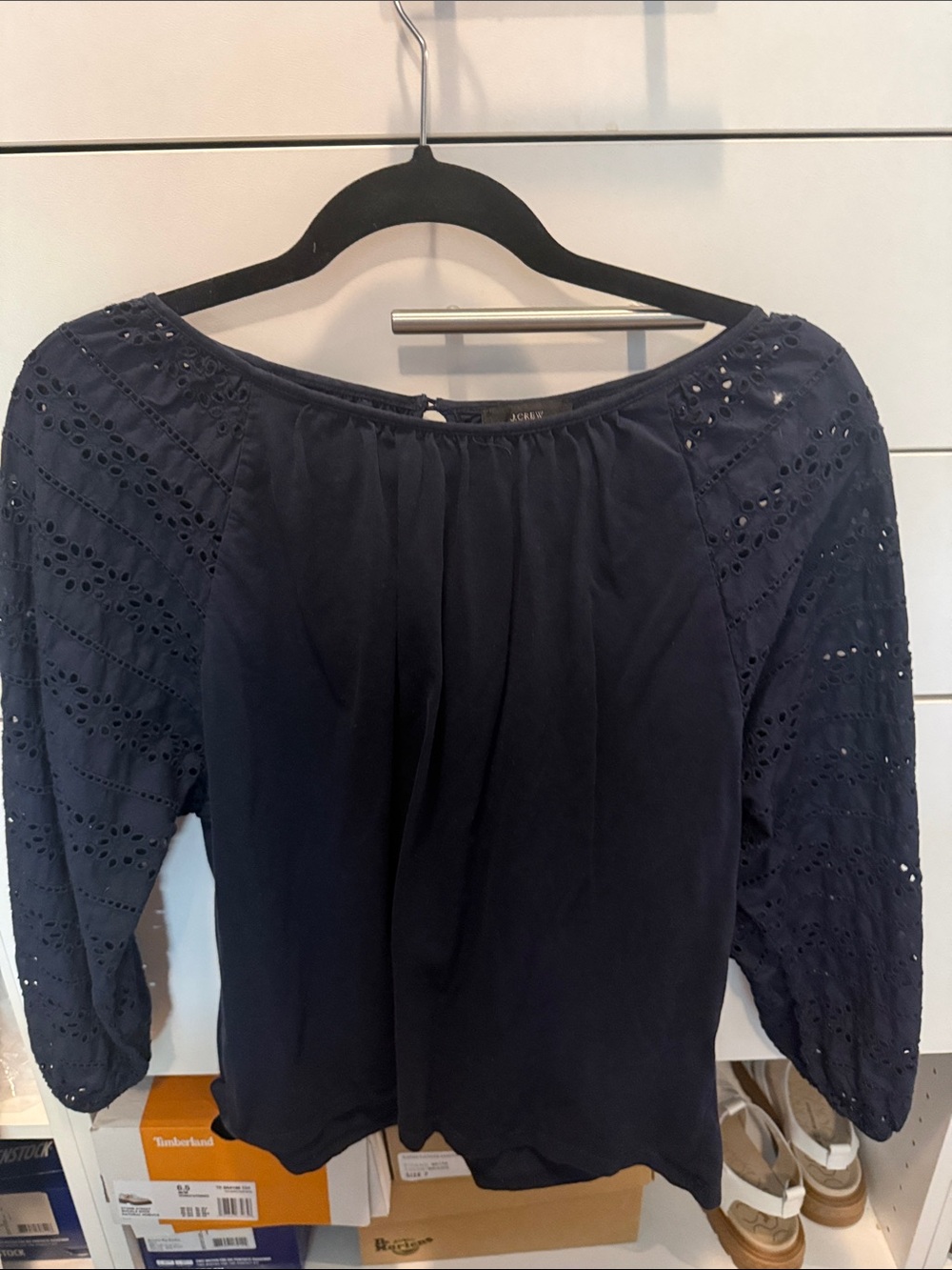 J. Crew Navy Eyelet Peasant Blouse